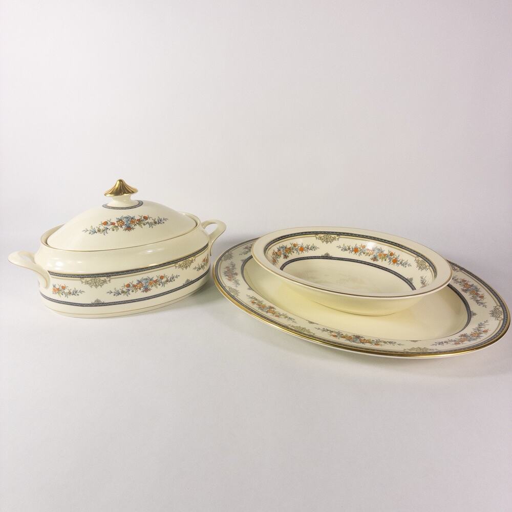 Minton Stanwood Gold 4 Pc Serving Set 16" Platter w/ Covered Vegetable Bowl